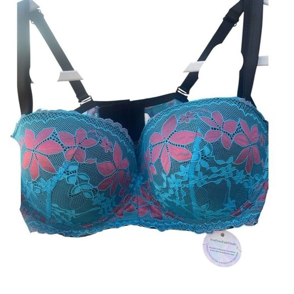 FFF plus Size Blue Pink Floral Full Coverage Underwire Lightly Balconette 38D NW - Picture 3 of 7